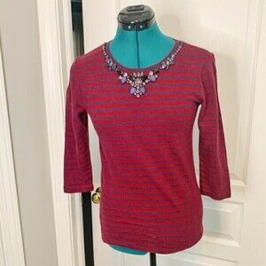 J. Crew Nautical Rhinestone Festive Holiday Stripe Crew Neck Long Sleeve Shirt